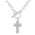 Sterling Silver Natural Diamonds Toggle Cross Necklace