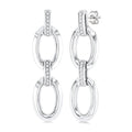 Sterling Silver Open Link Diamond Dangle Earrings