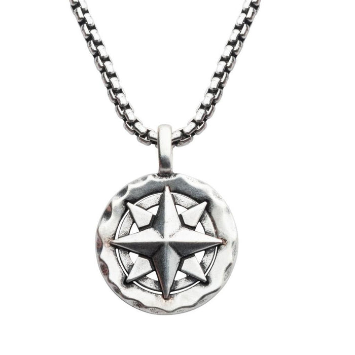 Sterling Silver Oxidized Compass Pendant Necklace