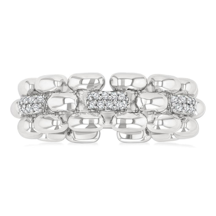 Sterling Silver Panther Link Natural Diamonds Ring