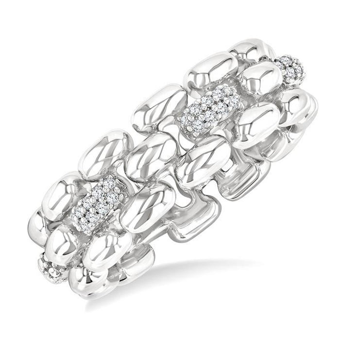 Sterling Silver Panther Link Natural Diamonds Ring