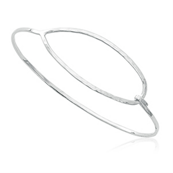 Sterling Silver Pear Shape Hammered Bangle Bracelet
