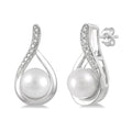 Sterling Silver Pearl Drop Earrings With Diamonds