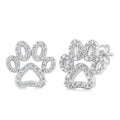 Sterling Silver Puppy Paw Natural Diamond Stud Earrings