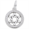 Sterling Silver Star Of David In Diamond Cut Faceted Disc Charm
