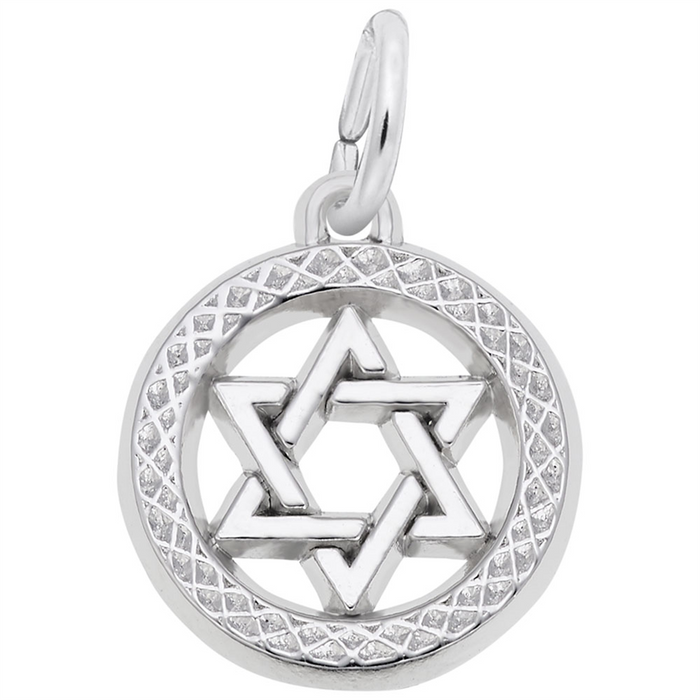 Sterling Silver Star Of David In Diamond Cut Faceted Disc Charm