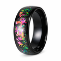 The Abyss Black Tungsten Ring with Synthetic Opal and Abalone Mosaic-8mm