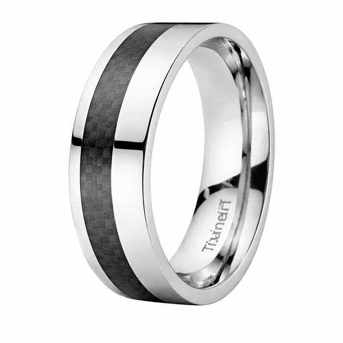 The Adventure Men's Titanium Ring With Offset Carbon Fiber Inlay-8mm