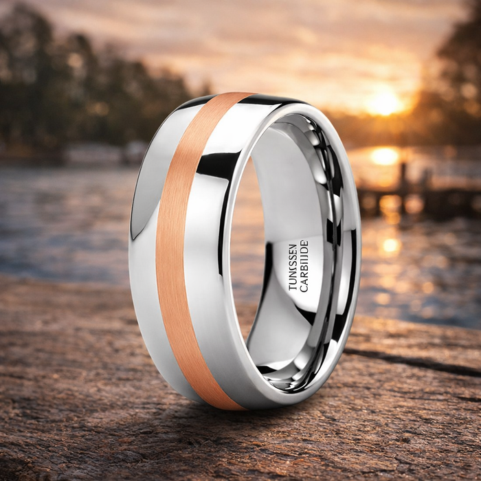 The Alpheus Rose Gold Inay Center Polished Domed Tungsten Ring 6mm