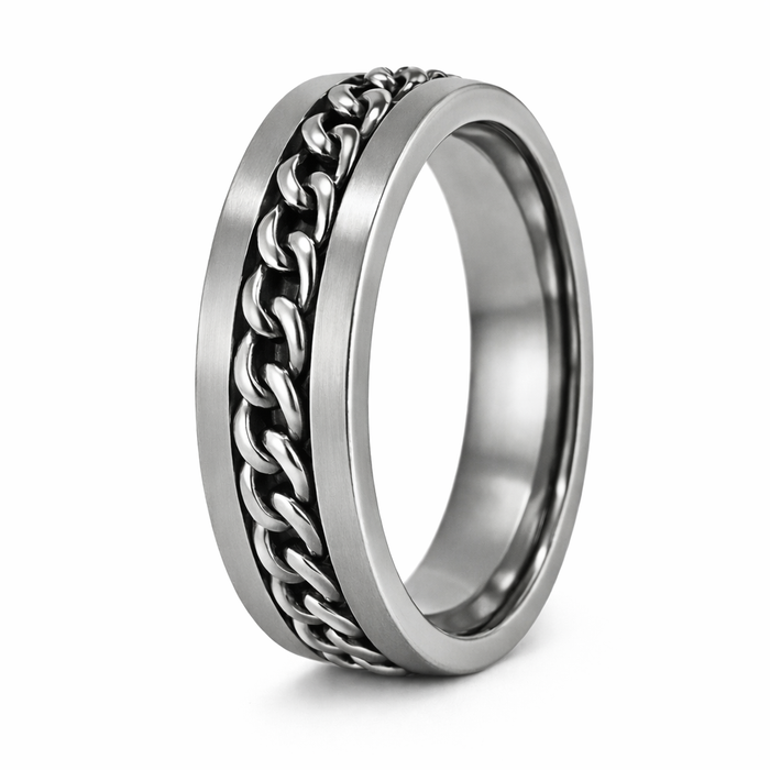 The Anchor Men’s Titanium Ring with Spinning Chain and Polished Finish | 8mm