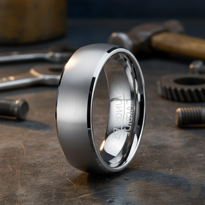 The Apex Satin Tungsten Men's Wedding Band with Satin Finish Oval Profile | 8mm