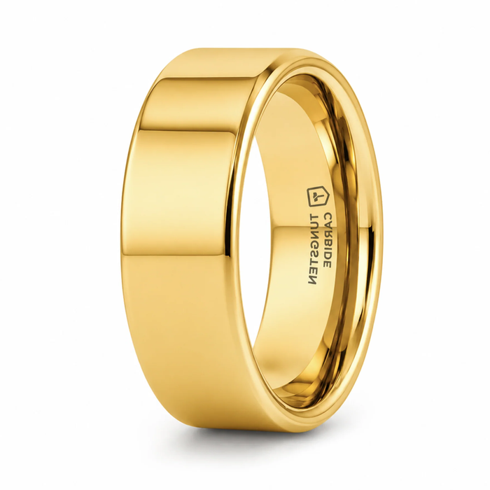 The Ari Flat Profile Polished Gold-Plated Tungsten Men's Ring  4mm 6mm 8mm