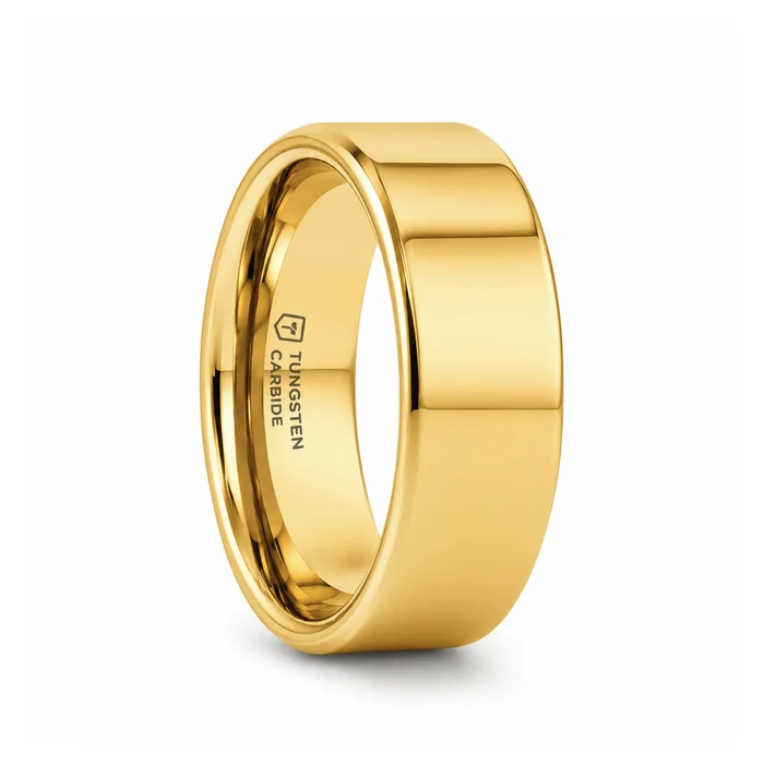 The Ari Flat Profile Polished Gold-Plated Tungsten Men's Ring  4mm 6mm 8mm