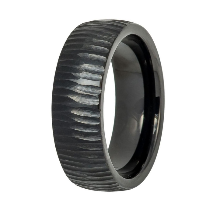 The Bark Black IP Tungsten Ring with Carved Bark Pattern Center 8mm
