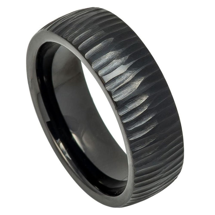 The Bark Black IP Tungsten Ring with Carved Bark Pattern Center 8mm
