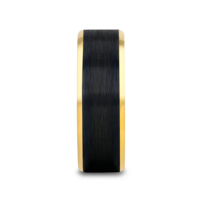 The Beaumont Gold Plated Titanium Polished Beveled Ring with Brushed Black Center 8mm