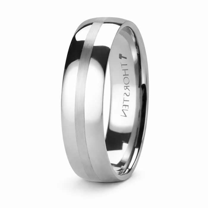 Polished Domed White Tungsten Ring with Satin Stripe