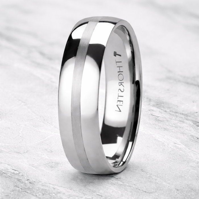 The Bellator Domed with Brushed Stripe Tungsten Wedding Ring 8mm