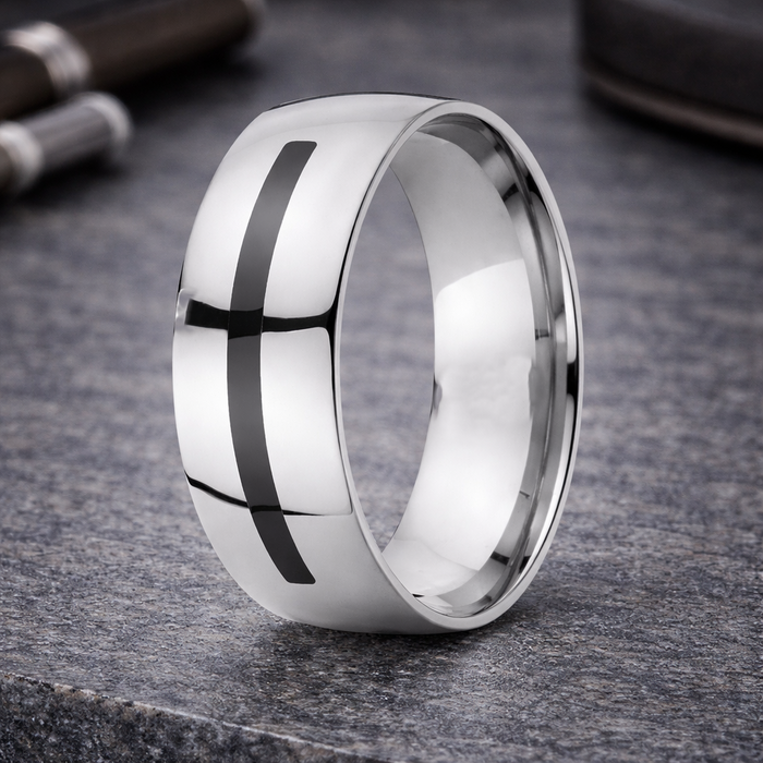 The Blacktrack Men's Titanium Wedding Band with Enamel Insert-8mm