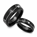 The Bonded Pulse Black Tungsten His and Her Rings Hearts and Heartbeats Design 5mm or 8mm