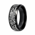 The Bouldercut Black Tungsten Ring with Laser Carved Rock Pattern -8mm