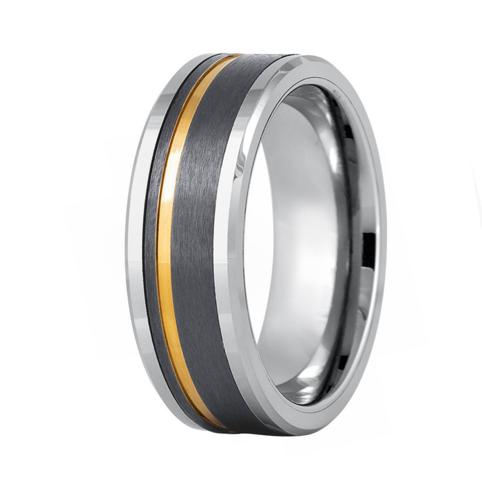 The Bullet Tungsten Two Tone Center Gunmetal Gray with GP Stripe Ring 8mm