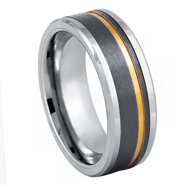 The Bullet Tungsten Two Tone Center Gunmetal Gray with GP Stripe Ring 8mm