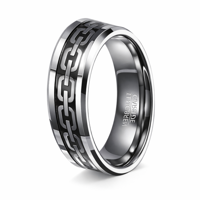 The Chain Tungsten Ring for Men with Stainless Steel Chain Inlay | 8mm
