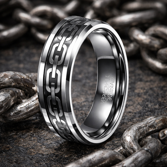 The Chain Tungsten Ring for Men with Stainless Steel Chain Inlay | 8mm
