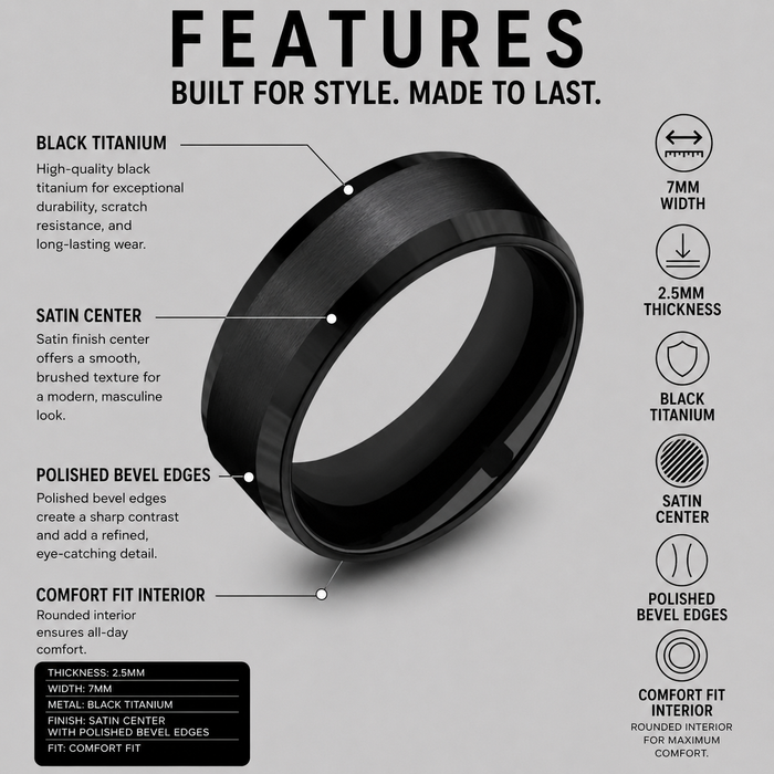 The Chancellor Black Titanium Satin Center Beveled Polish Edge 8mm