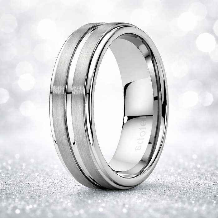 The Crestline Carved Center Tungsten Carbide Wedding Band -7.2mm