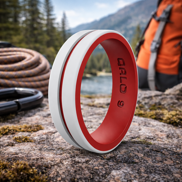 The Crimson Core 8mm Qalo White and Red Interior Premium Silicone Band