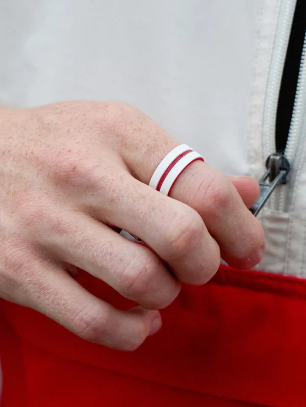 The Crimson Core 8mm Qalo White and Red Interior Premium Silicone Band