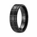 The Crosshatch Matte-Finished Black Titanium Ring with Vertical Bar Pattern | 8mm