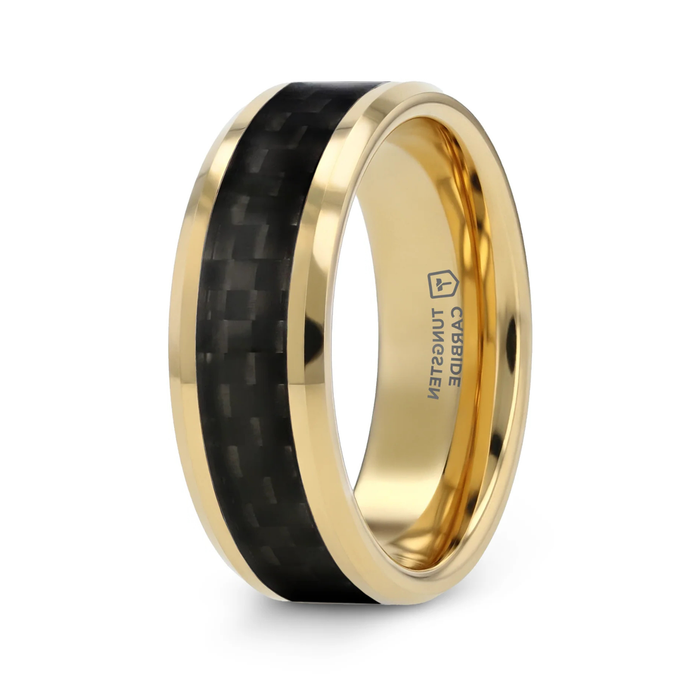 The Decimus Black Carbon Fiber Inlay Gold-Plated Tungsten Carbide Wedding Band 8mm