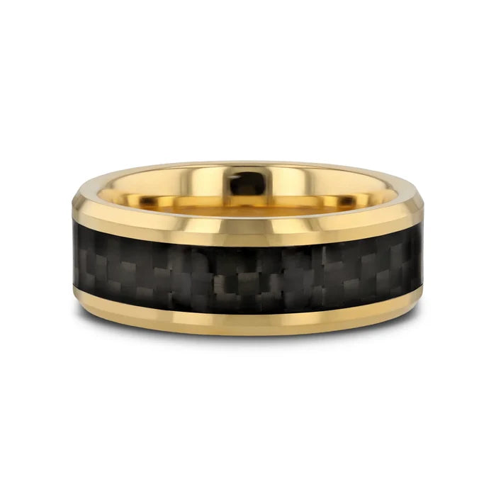 The Decimus Black Carbon Fiber Inlay Gold-Plated Tungsten Carbide Wedding Band 8mm
