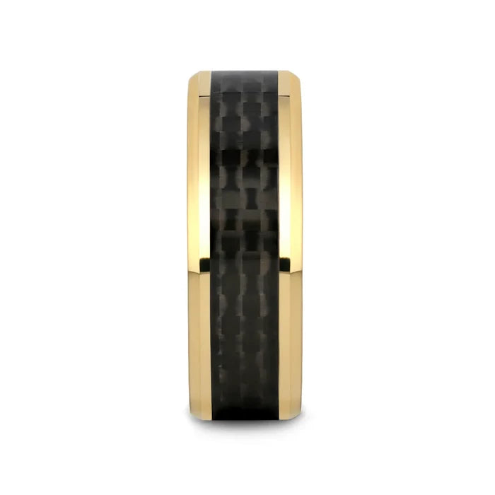 The Decimus Black Carbon Fiber Inlay Gold-Plated Tungsten Carbide Wedding Band 8mm