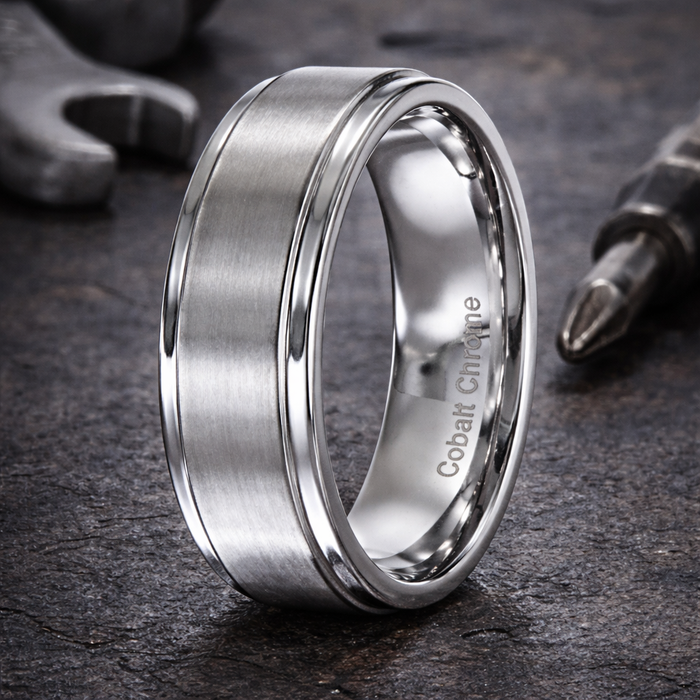 The Dichotomy Men's Cobalt Chrome Wedding Ring Satin Finish and Polished Edges | 8mm