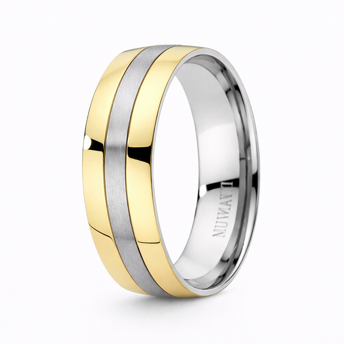 The Divide Men's Two Tone Titanium 8mm Wedding Ring with Brushed Finish-8mm