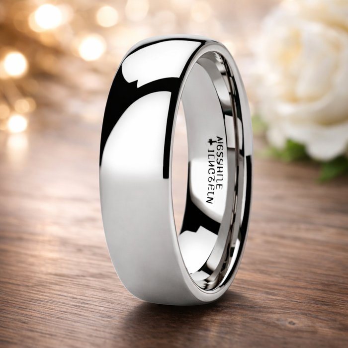 The Dominus Polished Domed Tungsten Carbide Ring 8mm or 4mm