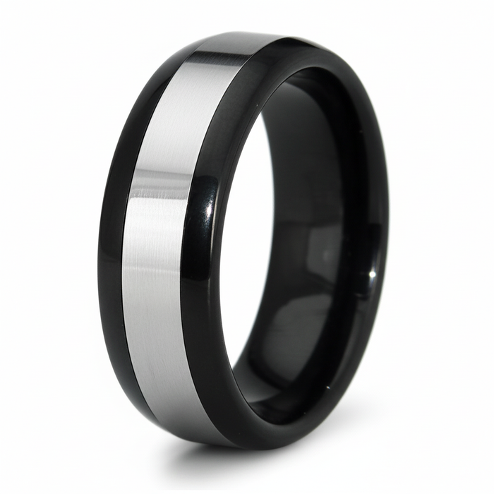 The Dualis 8 mm High Polished Two Tone Tungsten Band