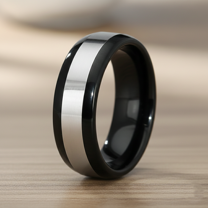 The Dualis 8 mm High Polished Two Tone Tungsten Band