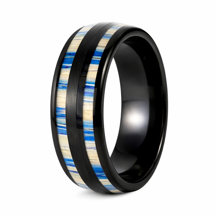 The Dune Tide Black Tungsten Ring with Dyed Bamboo Inlay 8mm
