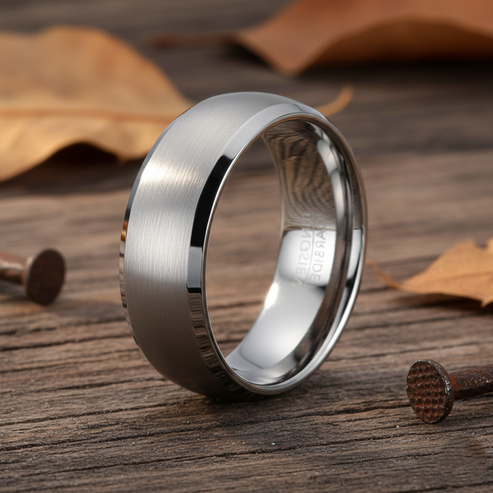 The Edgecraft Brushed Finish Tungsten Wedding Band for Men Polished Edge | 8mm
