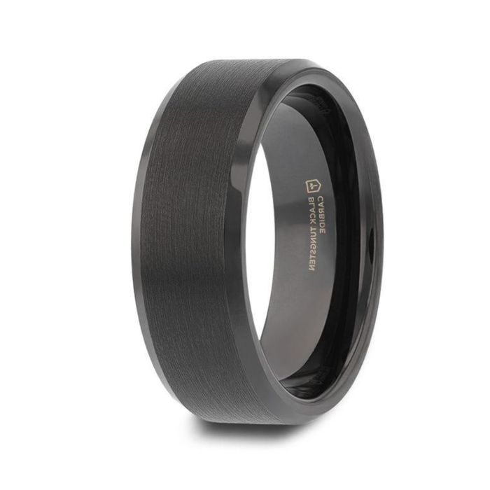The Elise Black Tungsten Brushed Finish Polished Edges Ring 4mm or 8mm