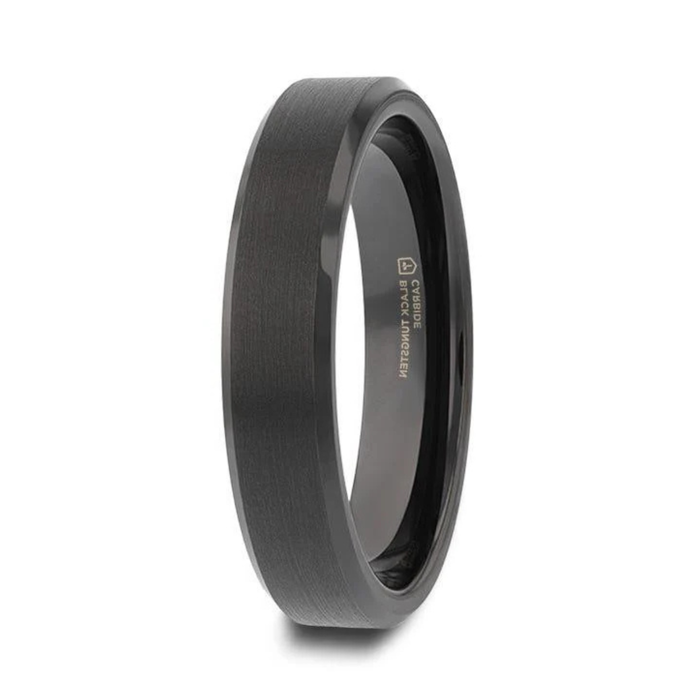 The Elise Black Tungsten Brushed Finish Polished Edges Ring 4mm or 8mm