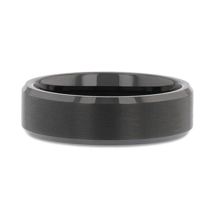 The Elise Black Tungsten Brushed Finish Polished Edges Ring 4mm or 8mm