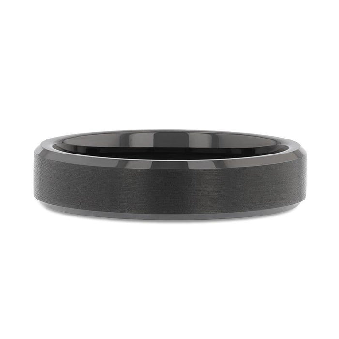 The Elise Black Tungsten Brushed Finish Polished Edges Ring 4mm or 8mm