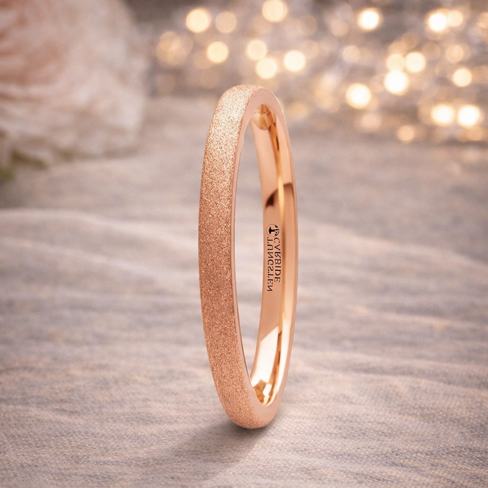 The Ember Domed Tungsten Ring Rose Gold Plating Sandblasted Crystalline Finish 2mm