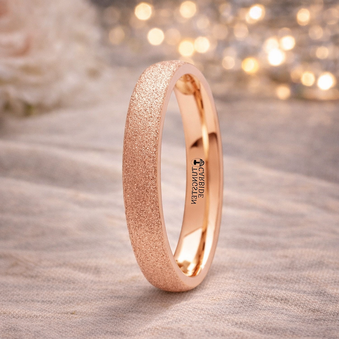 The Ember Domed Tungsten Ring Rose Gold Plating Sandblasted Crystalline Finish 4mm